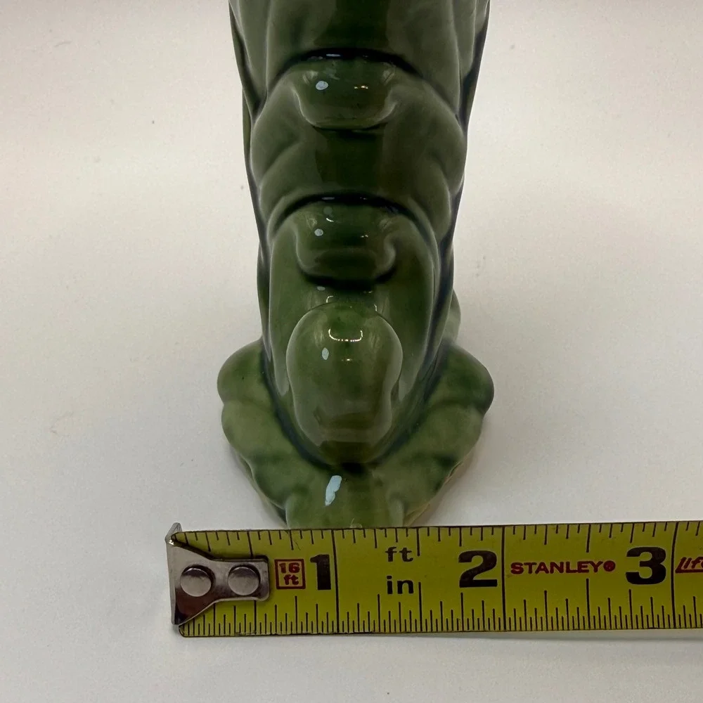 Vintage Green Glazed Ceramic Cornucopia Vase Art Deco USA 835 Mid Century 5in